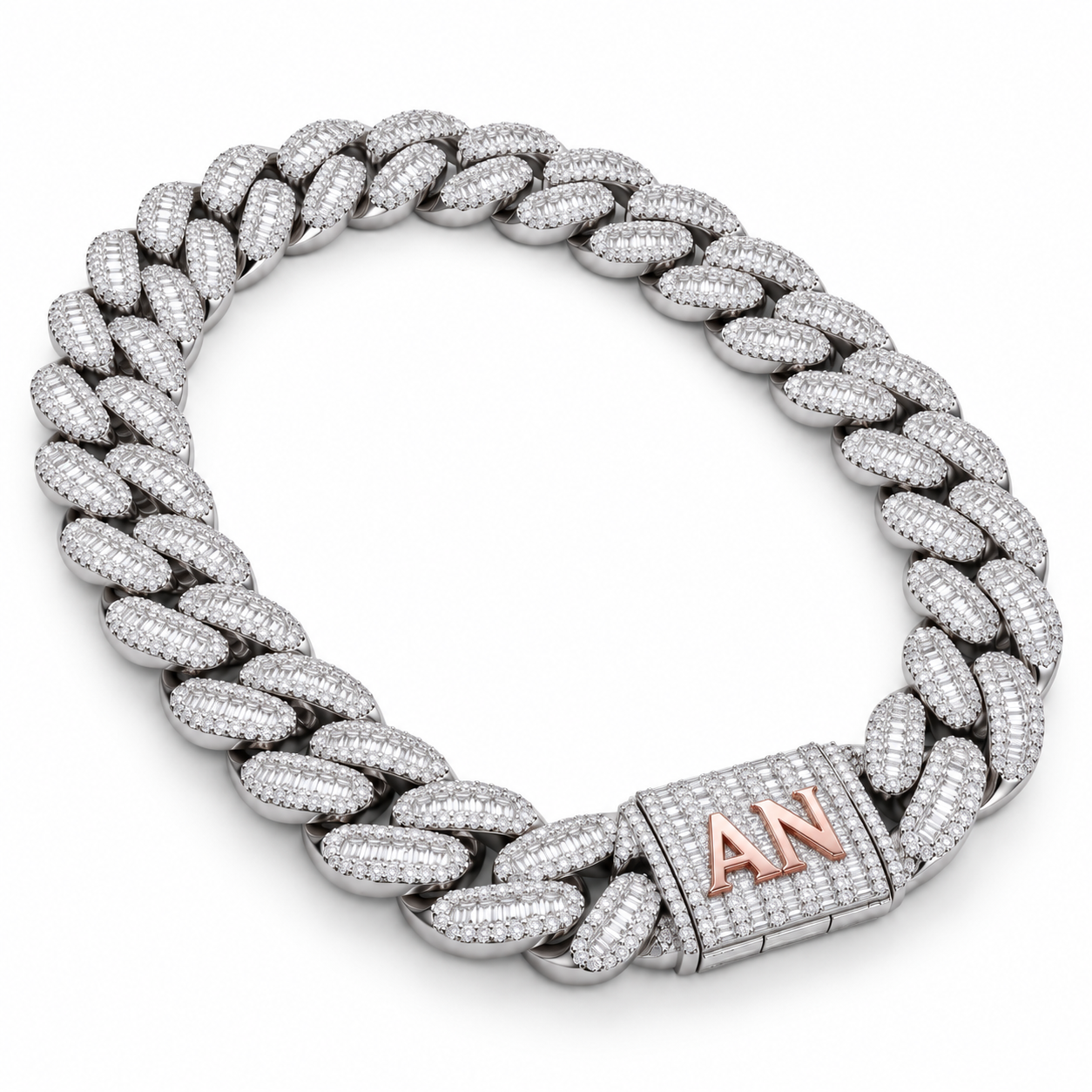 Custom Iced Out Baguette Cuban Link Chain With Initial Clasp