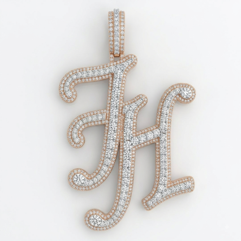 Custom Iced-Out Double Cursive Monogram "JH" Diamond Hip-Hop Pendant