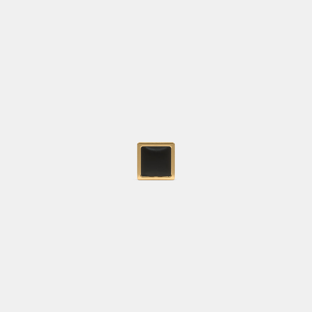 Square Black Onyx Grooved Gold Stud Earring