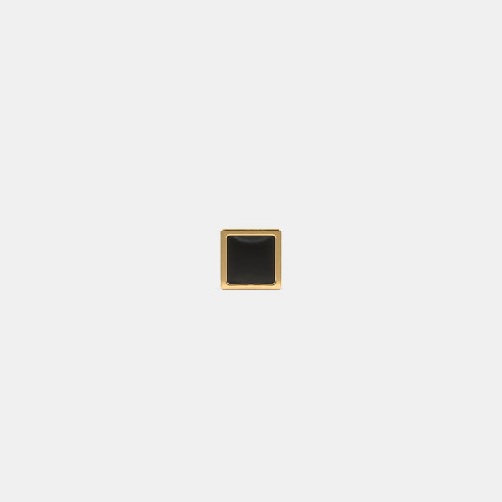 Square Black Onyx Grooved Gold Stud Earring