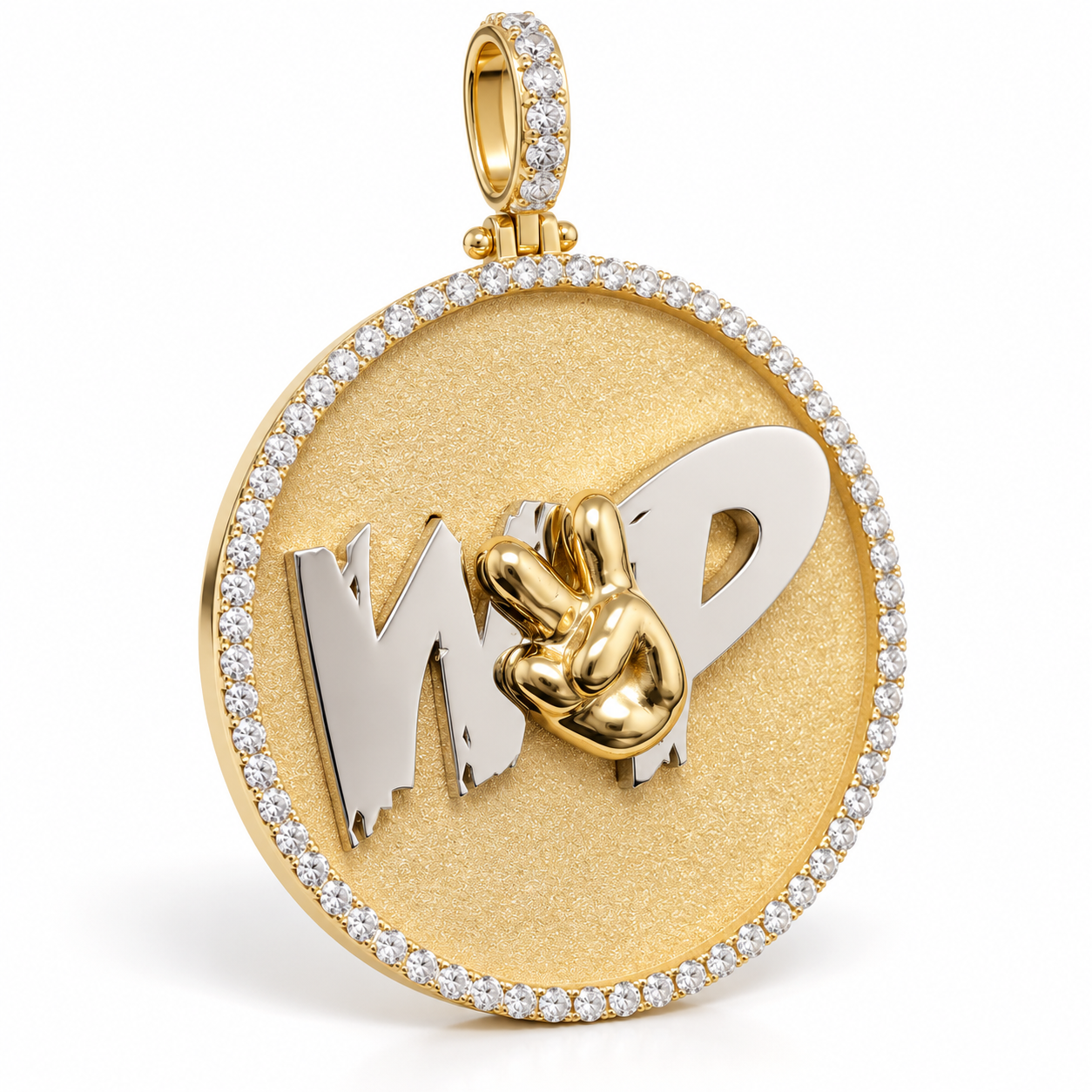 Custom Two Tone Peace Sign Round Medallion Pendant – Gold Tone Hip Hop Jewelry