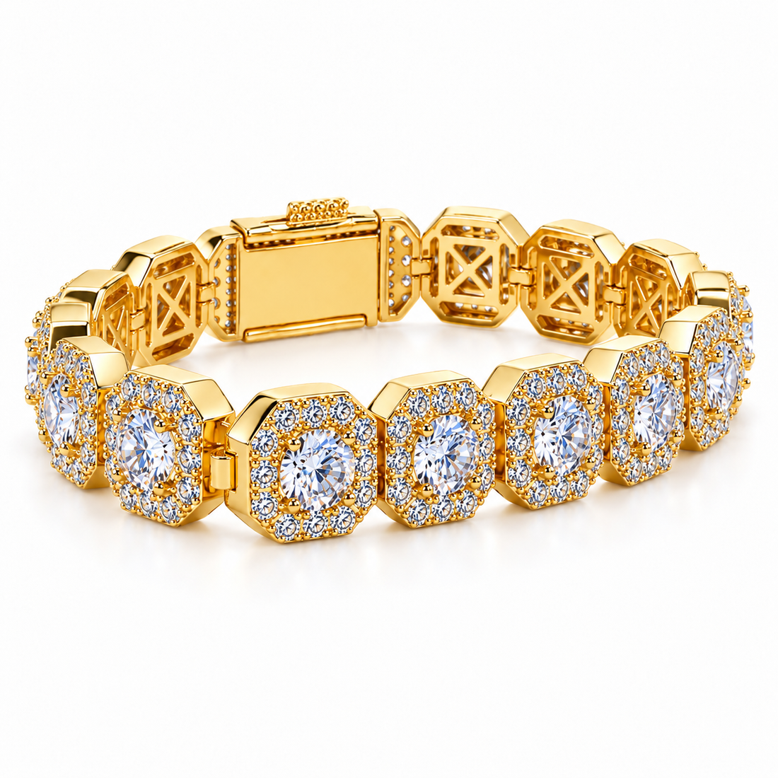 Iced Out Octagon Halo Link Bracelet | Custom Hip Hop Jewelry