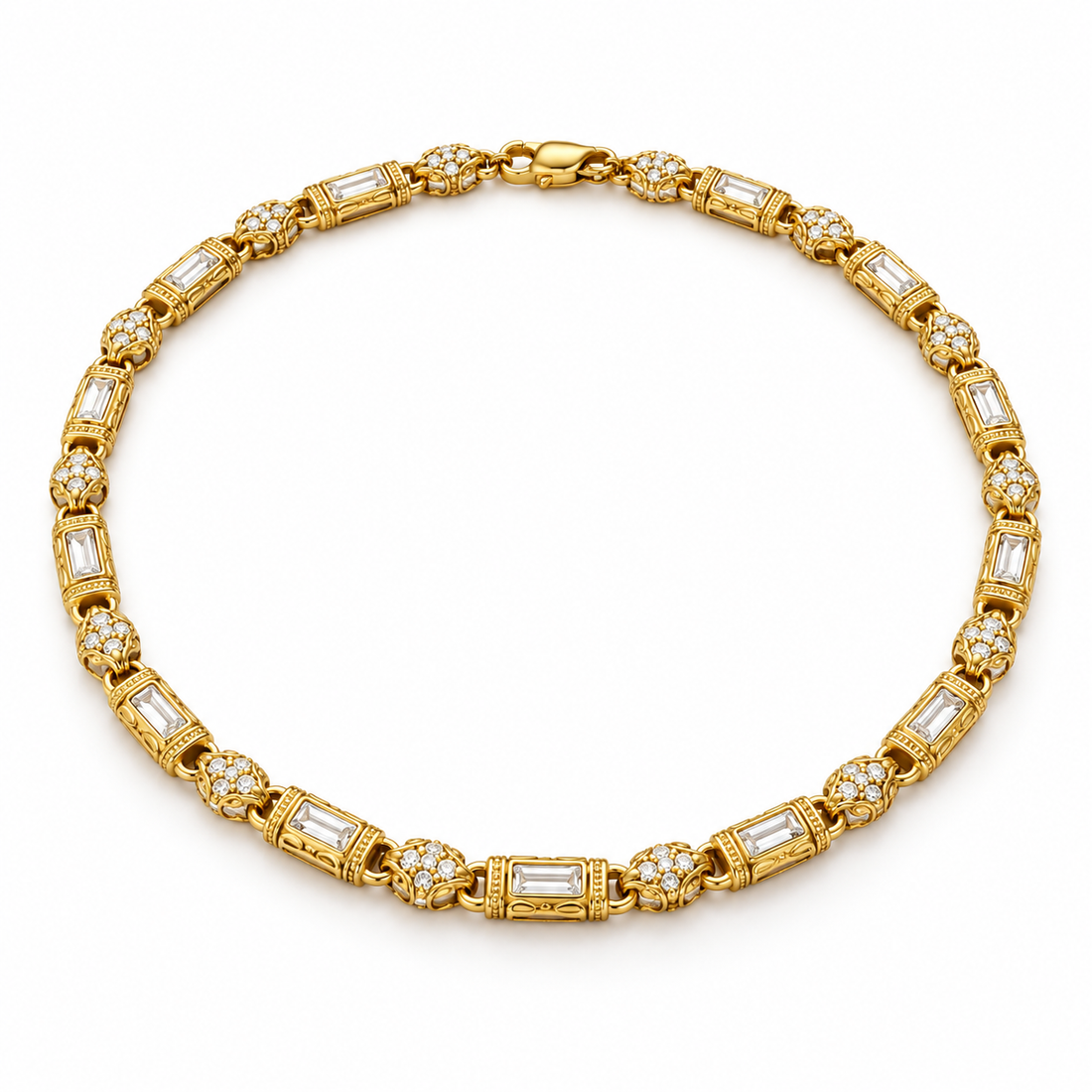Gold-Tone Baguette-Style Floral Pavé Link Statement Necklace