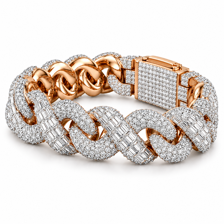 Custom Iced Out Cuban Link Bracelet with Round & Baguette Stones | Made to Order