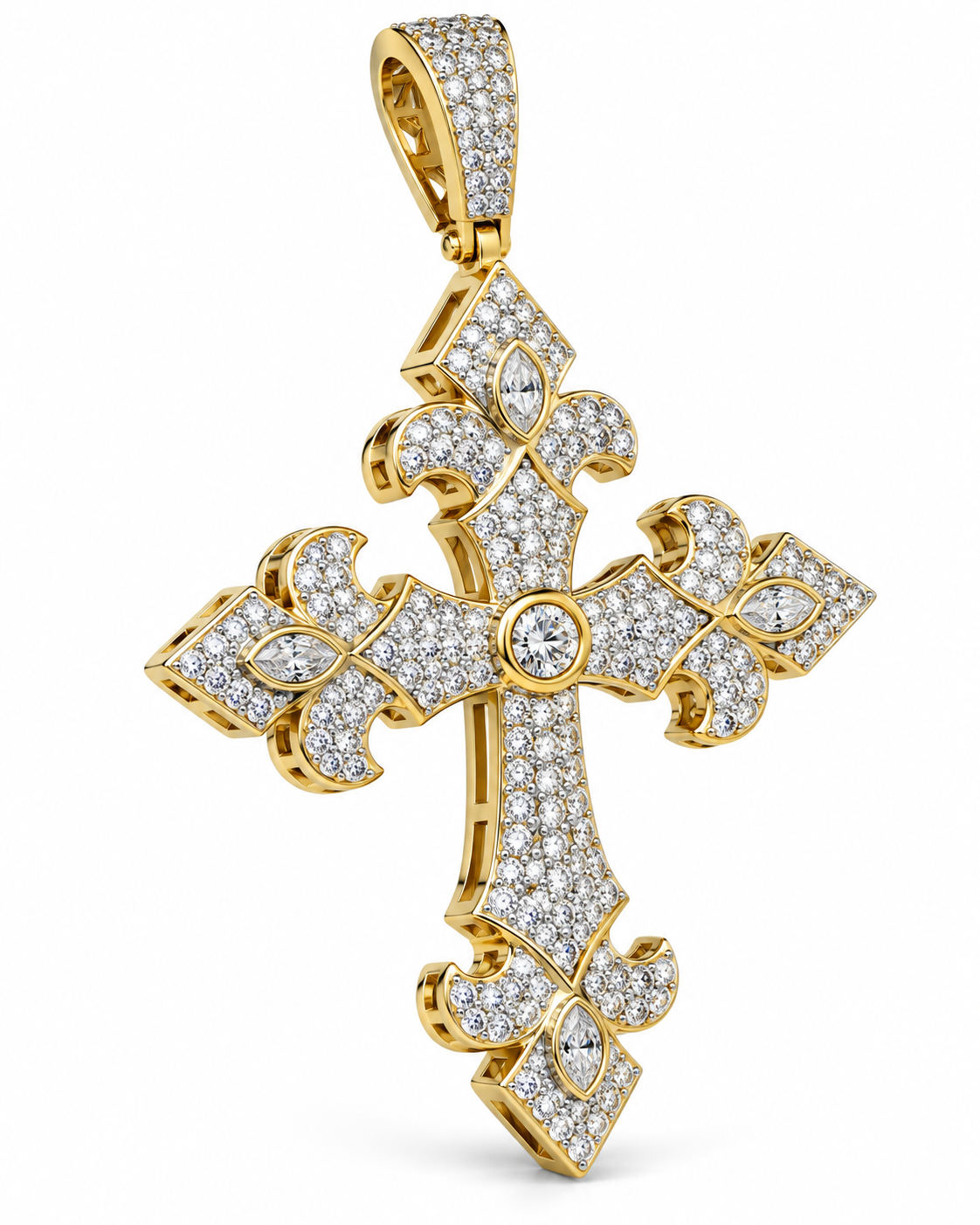 Custom Iced Out Fleur-de-Lis Cross Pendant | Made to Order