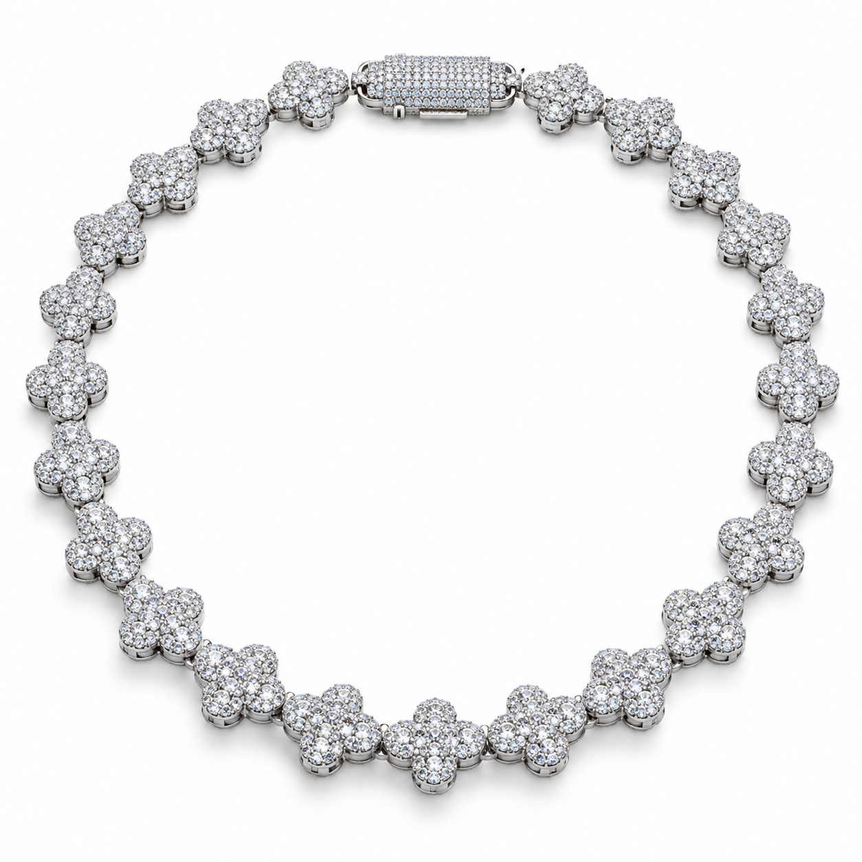 Custom Iced Out Four-Leaf Clover Link Necklace