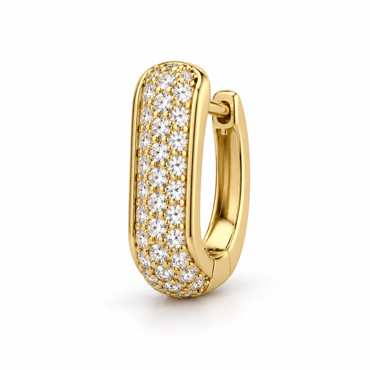 Men’s Three-Row Pavé Yellow Gold-Tone Elongated Hoop Earring
