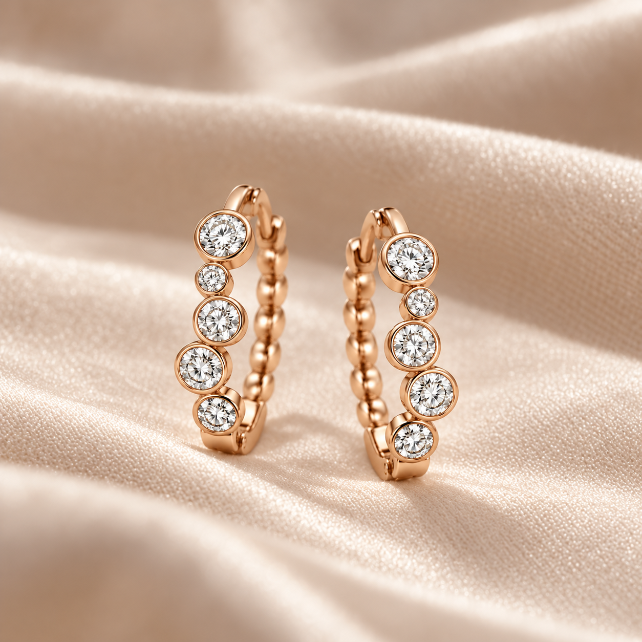 Round Bezel-Set Bubble Hoop Earrings in Rose Gold Tone