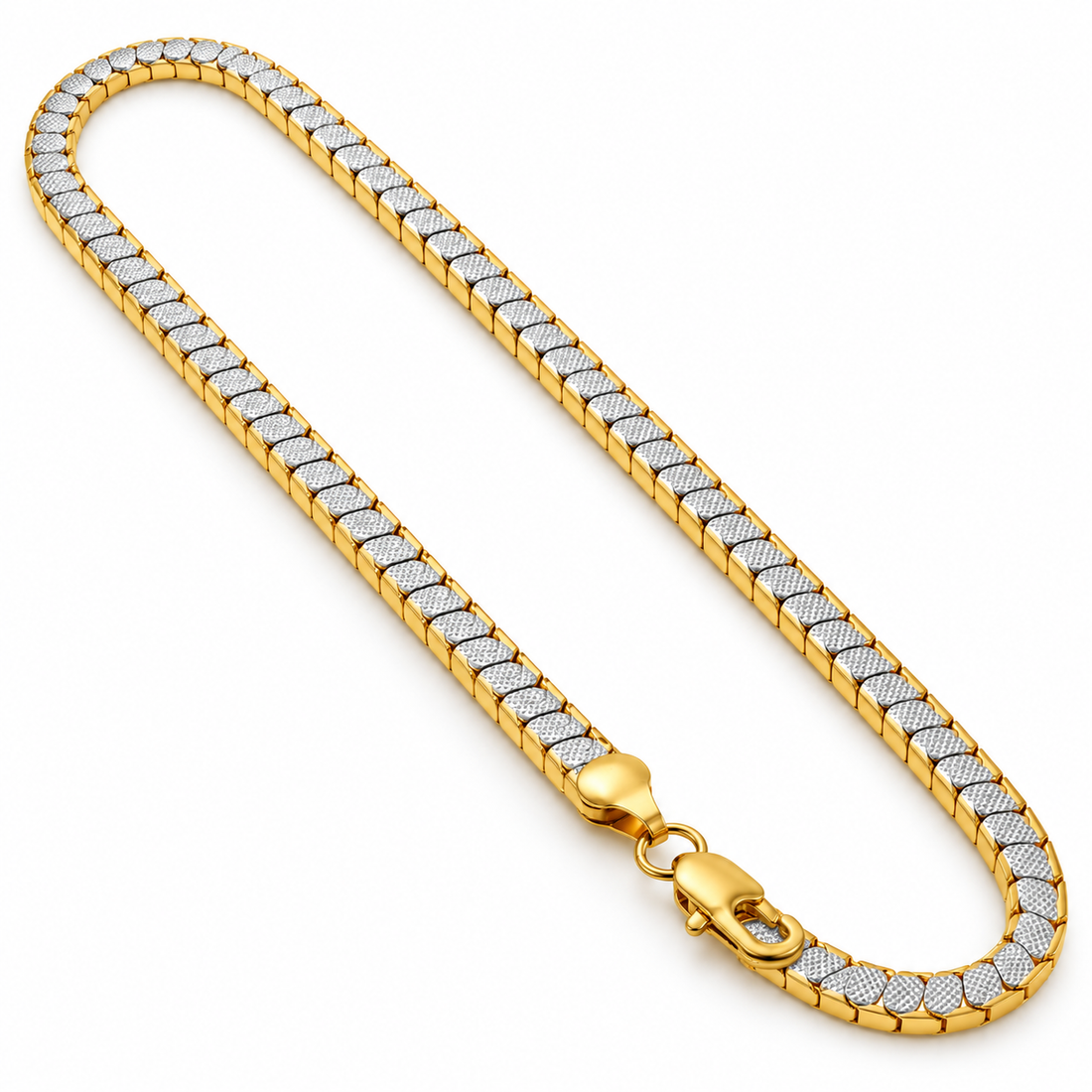 Men’s Two-Tone Textured Square Link Chain Necklace