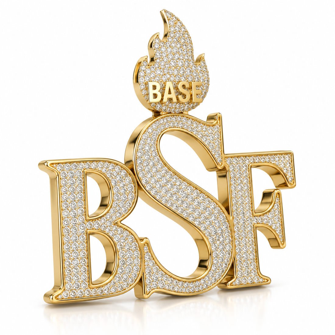 Custom BSF Letter Flame Pendant – Iced Out Gold Tone Hip Hop Jewelry