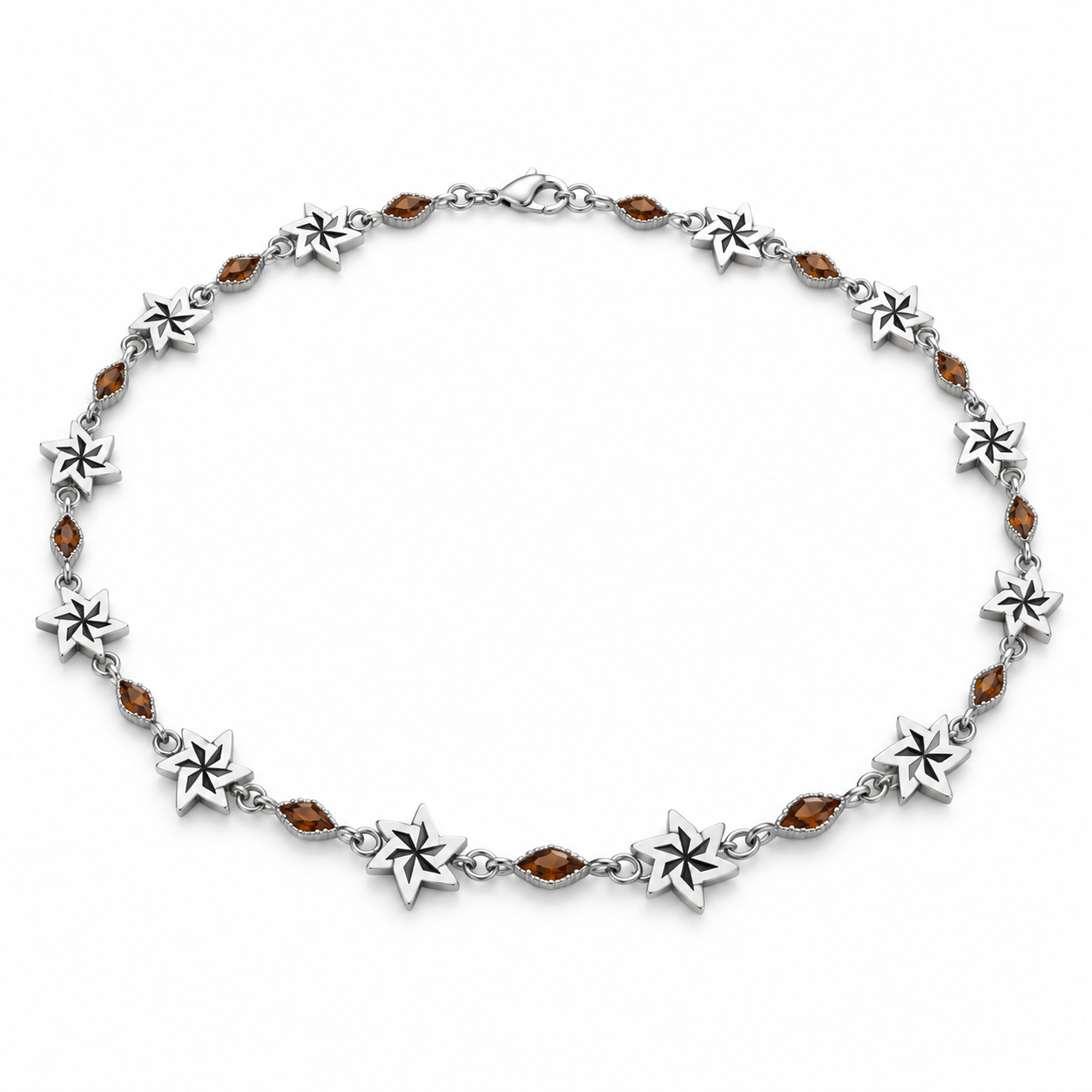 Silver-Tone Starburst Necklace with Brown Marquise-Style Stones