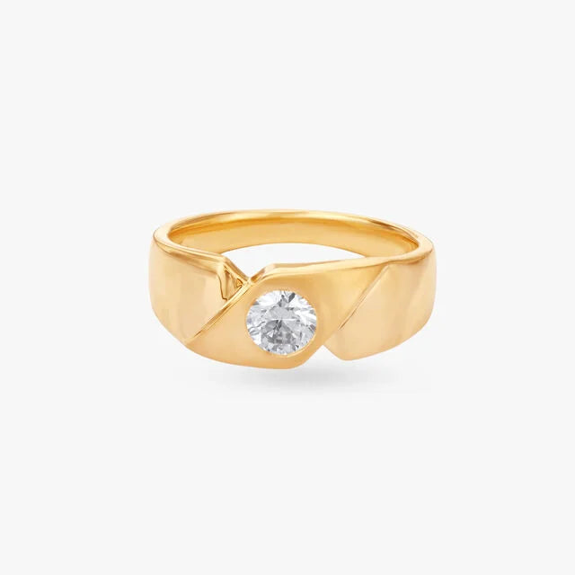 Solitaire Bypass Flush Set Gold Men's Ring