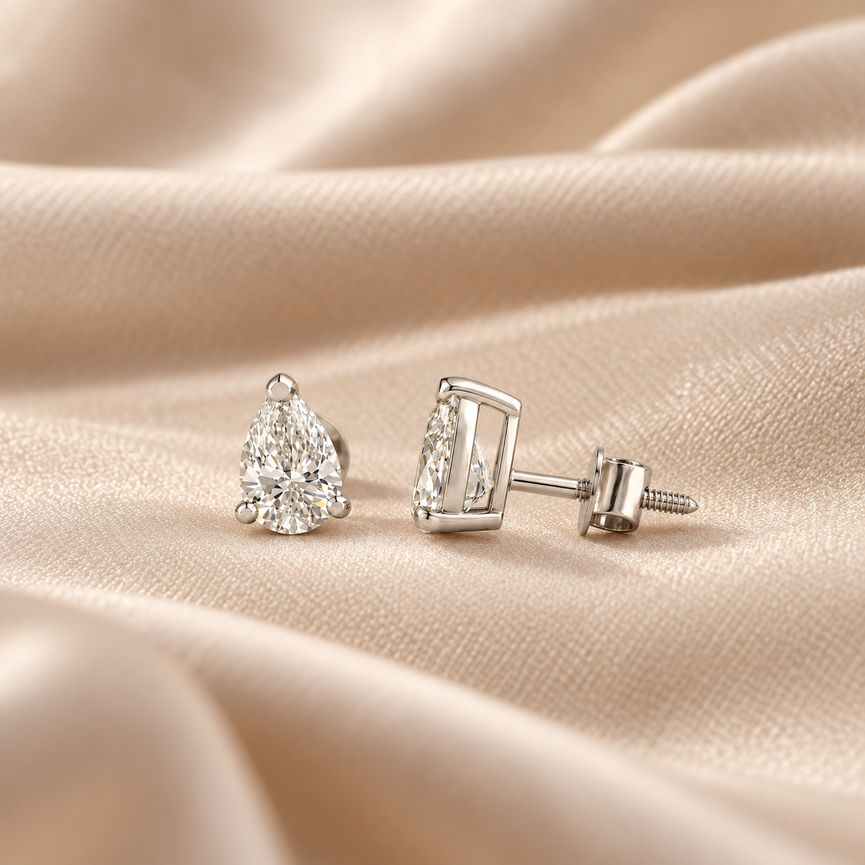 Pear-Shaped Solitaire Stud Earrings with Screw Backs