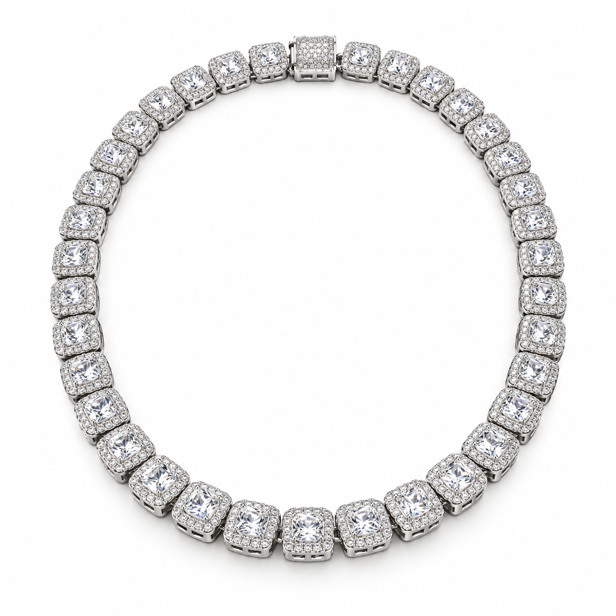 Custom Iced Out Square Halo Tennis Necklace