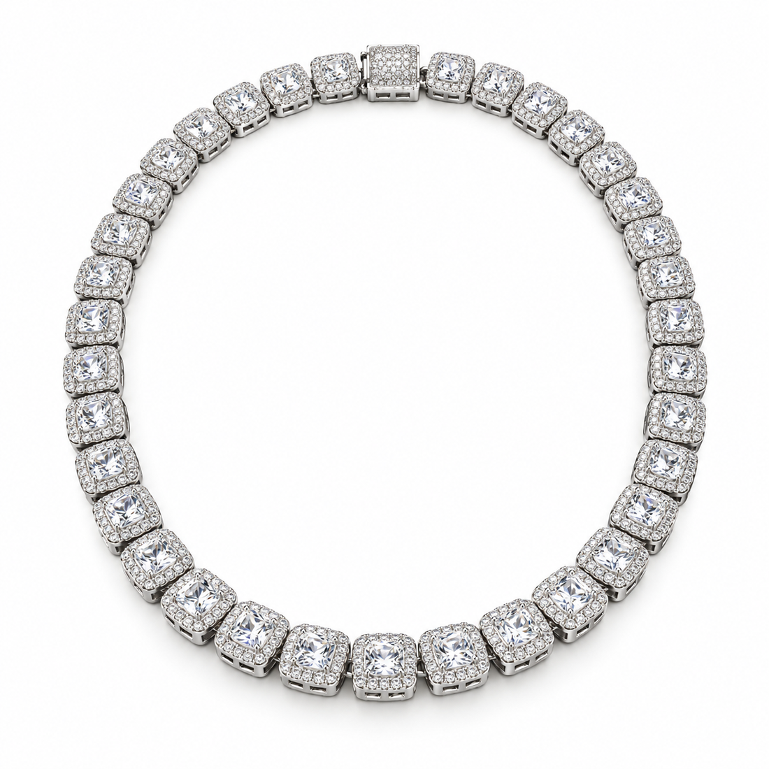 Custom Iced Out Square Halo Tennis Necklace
