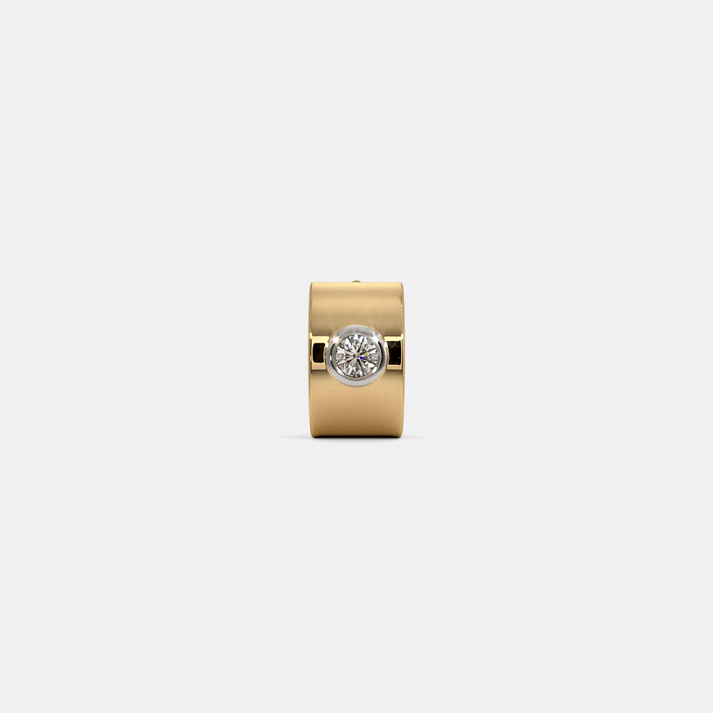 Bezel Diamond Wide Band Gold Huggie Hoop Earring