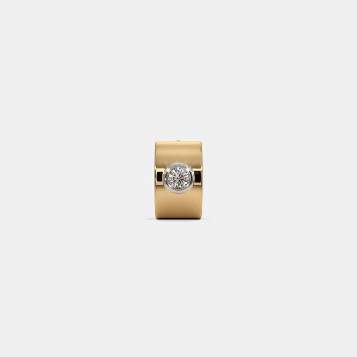 Bezel Diamond Wide Band Gold Huggie Hoop Earring