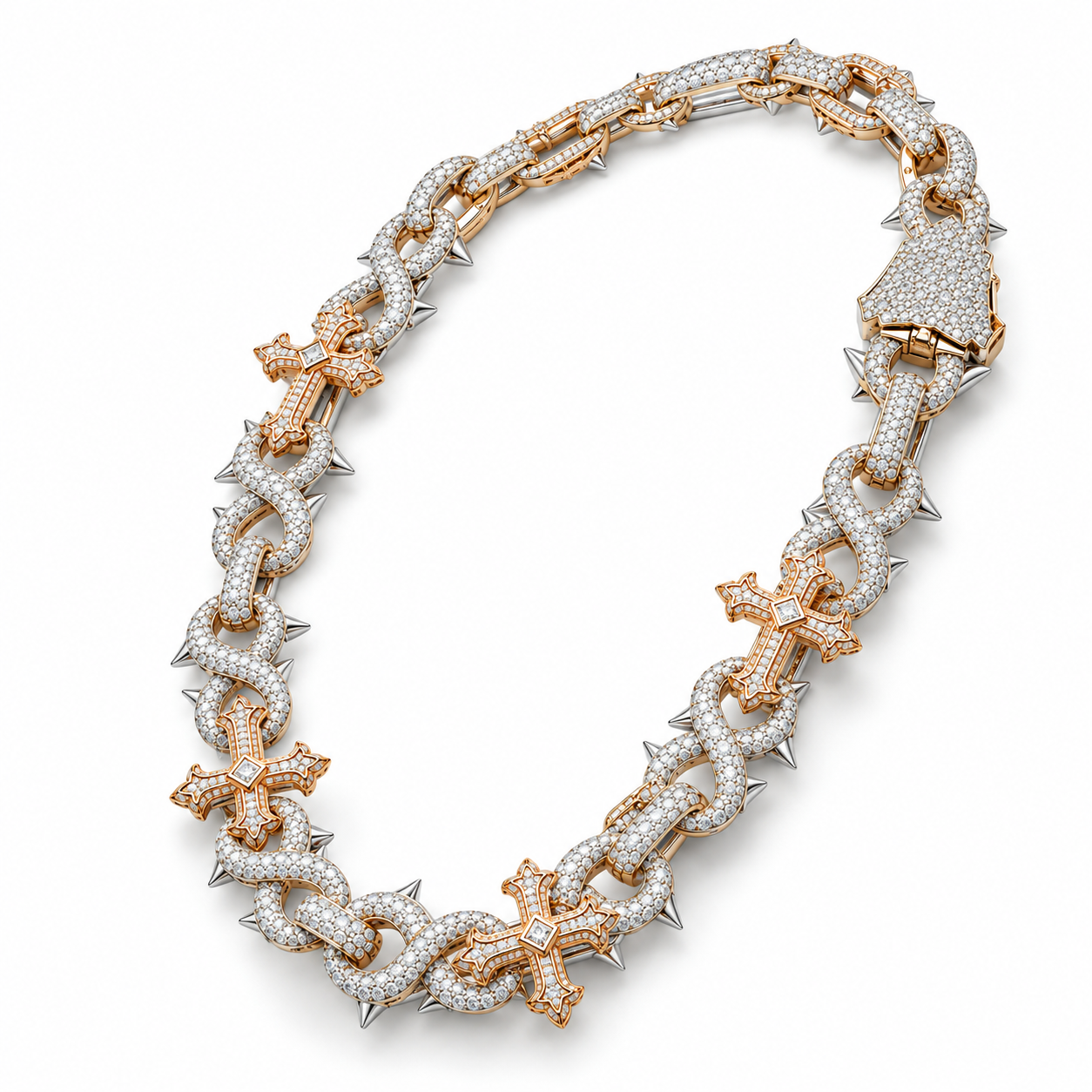 Iced Out Gothic Cross & Thorn Link Necklace | Custom Hip Hop Jewelry