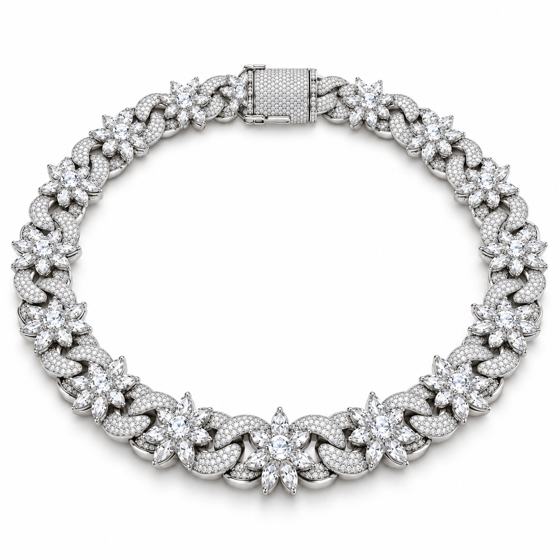Iced Out Floral Cuban Link Necklace | Custom Hip Hop Jewelry