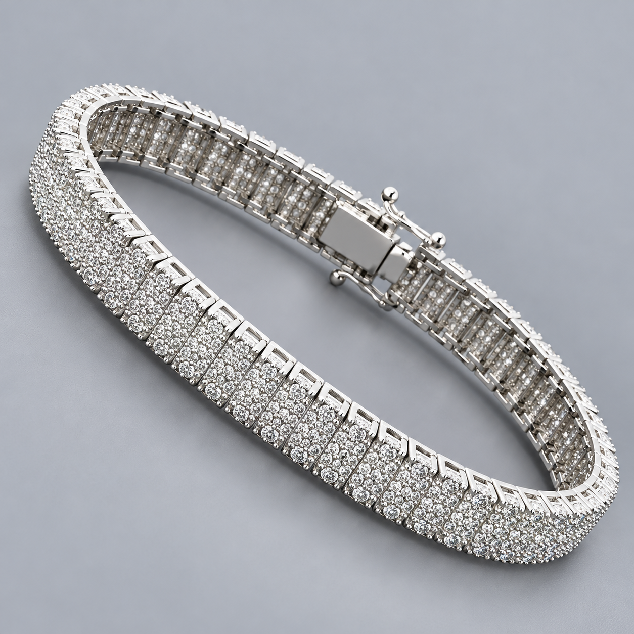 Silver-Tone Three-Row Round Stone Tennis Bracelet