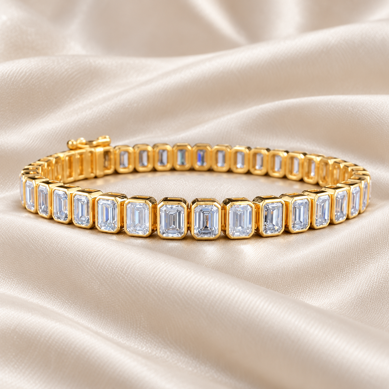 Emerald-Cut Bezel-Set Yellow Gold-Tone Tennis Bracelet