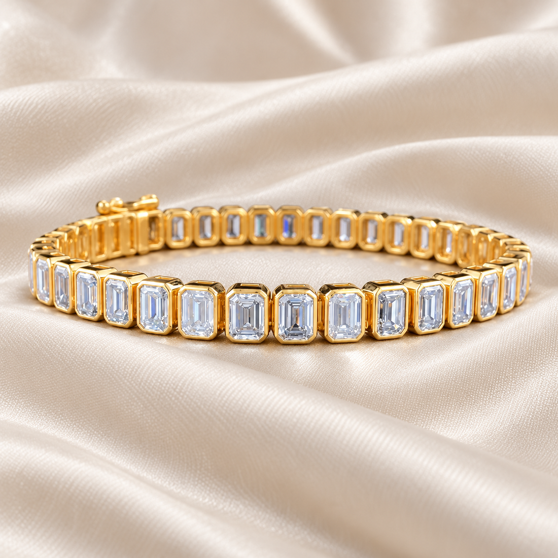 Emerald-Cut Bezel-Set Yellow Gold-Tone Tennis Bracelet