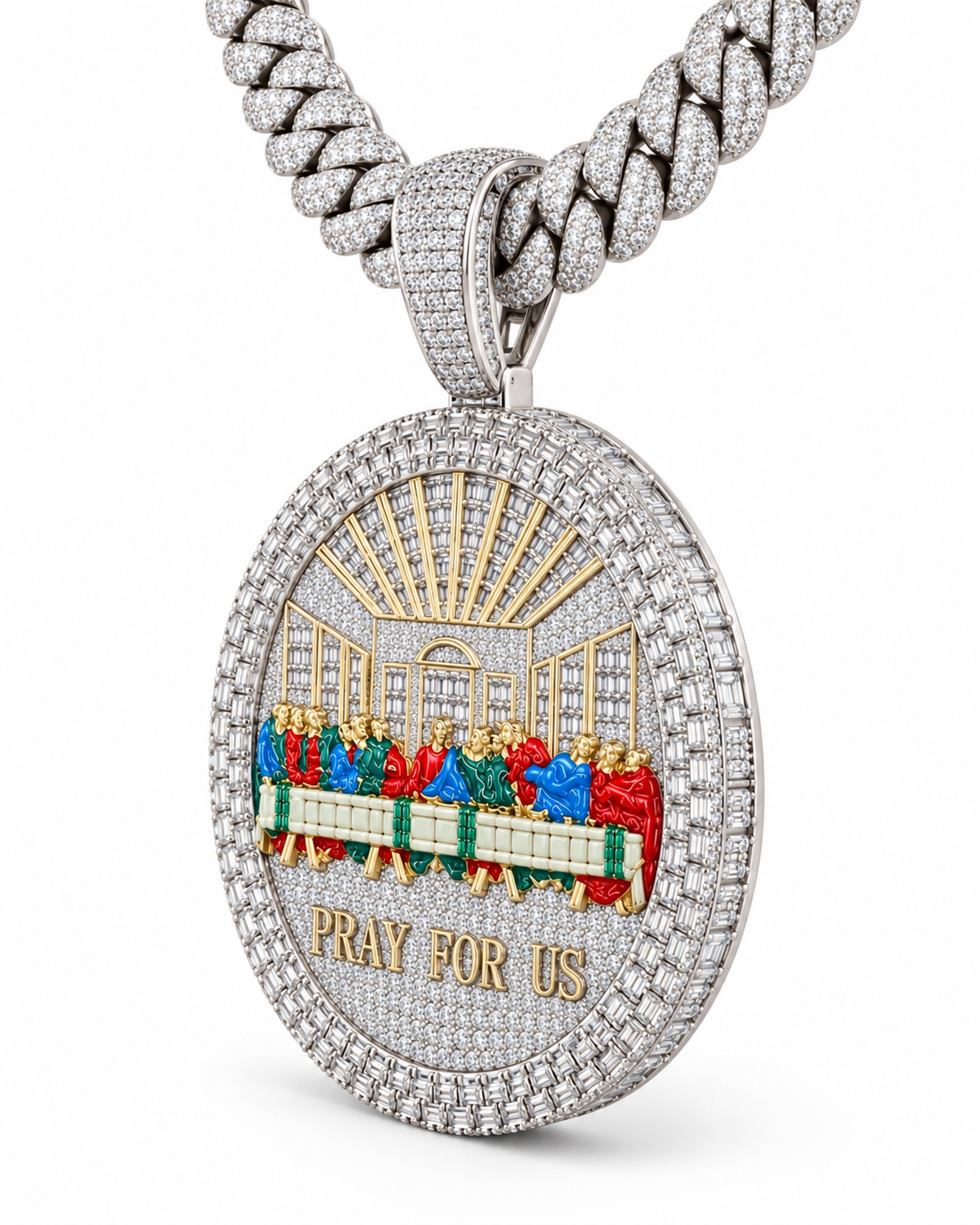 Custom Iced Out Last Supper Pray For Us Pendant