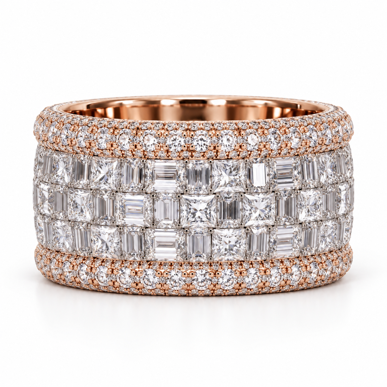 Two Tone Checkerboard Iced Out Wide Band Hip Hop Ring