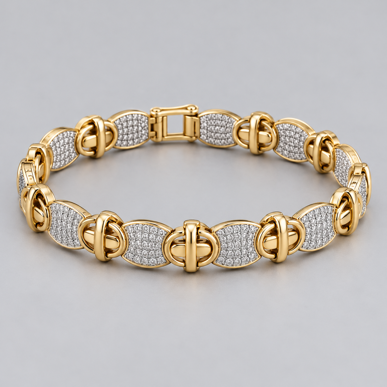 Two-Tone Interwoven Oval and Pavé Panel Link Bracelet