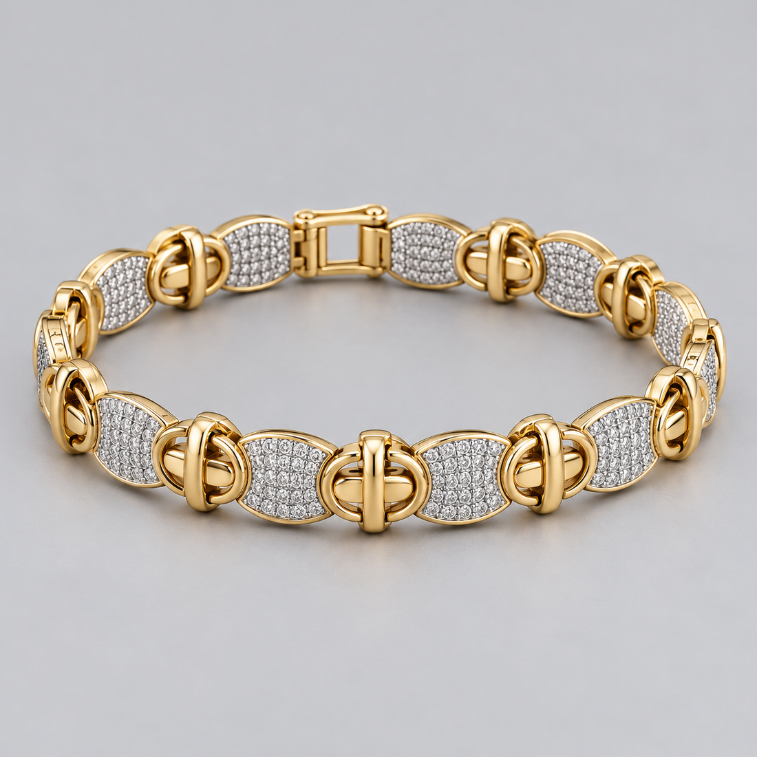 Two-Tone Interwoven Oval and Pavé Panel Link Bracelet