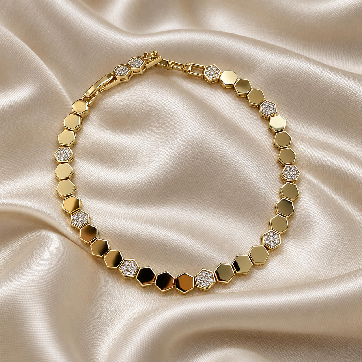 Clear Stone Pavé Octagon Yellow Gold-Tone Link Bracelet