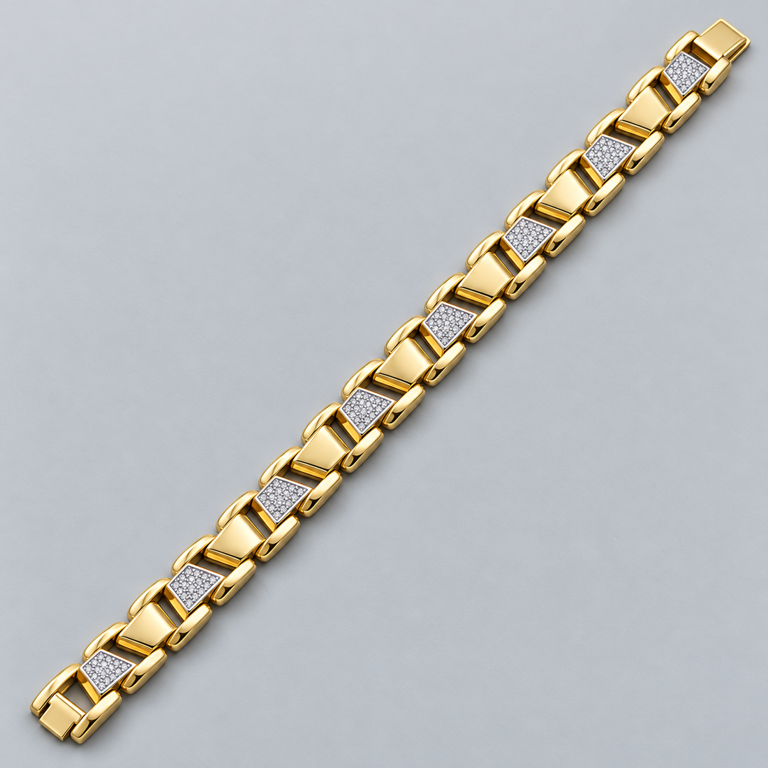 Gold-Tone Alternating Trapezoid and Pavé Panel Link Bracelet