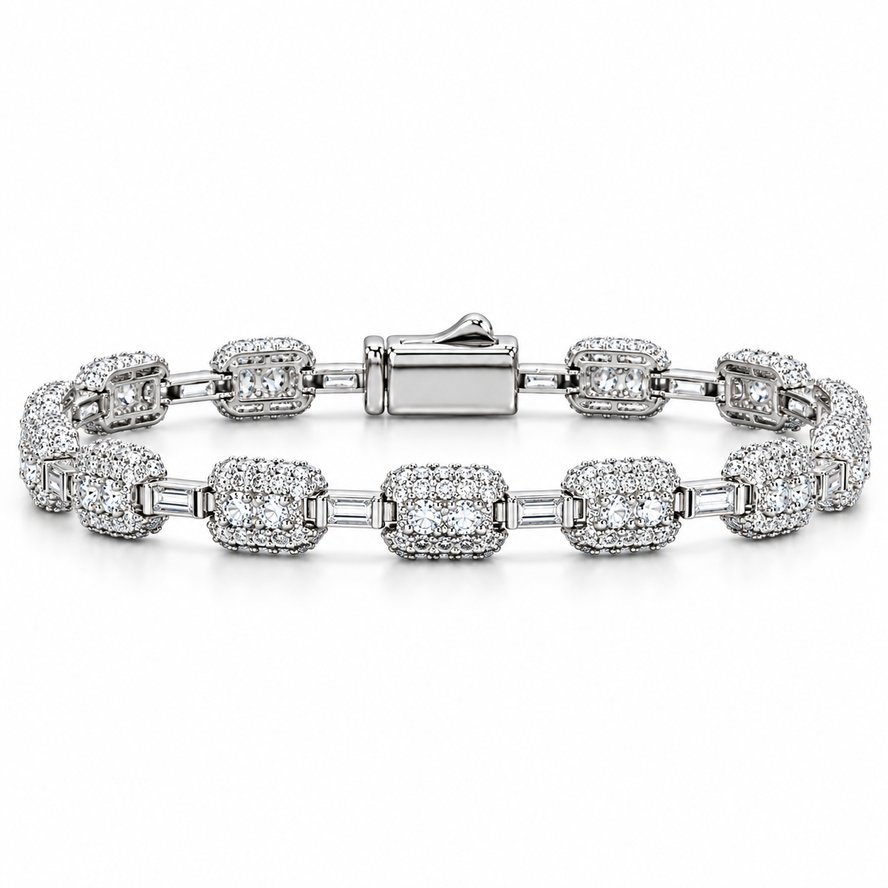 Iced Out Cushion Link Baguette Bracelet | Custom Hip Hop Jewelry