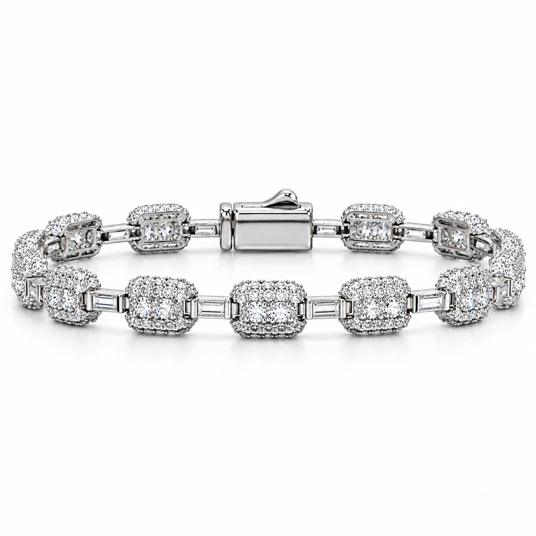 Iced Out Cushion Link Baguette Bracelet | Custom Hip Hop Jewelry