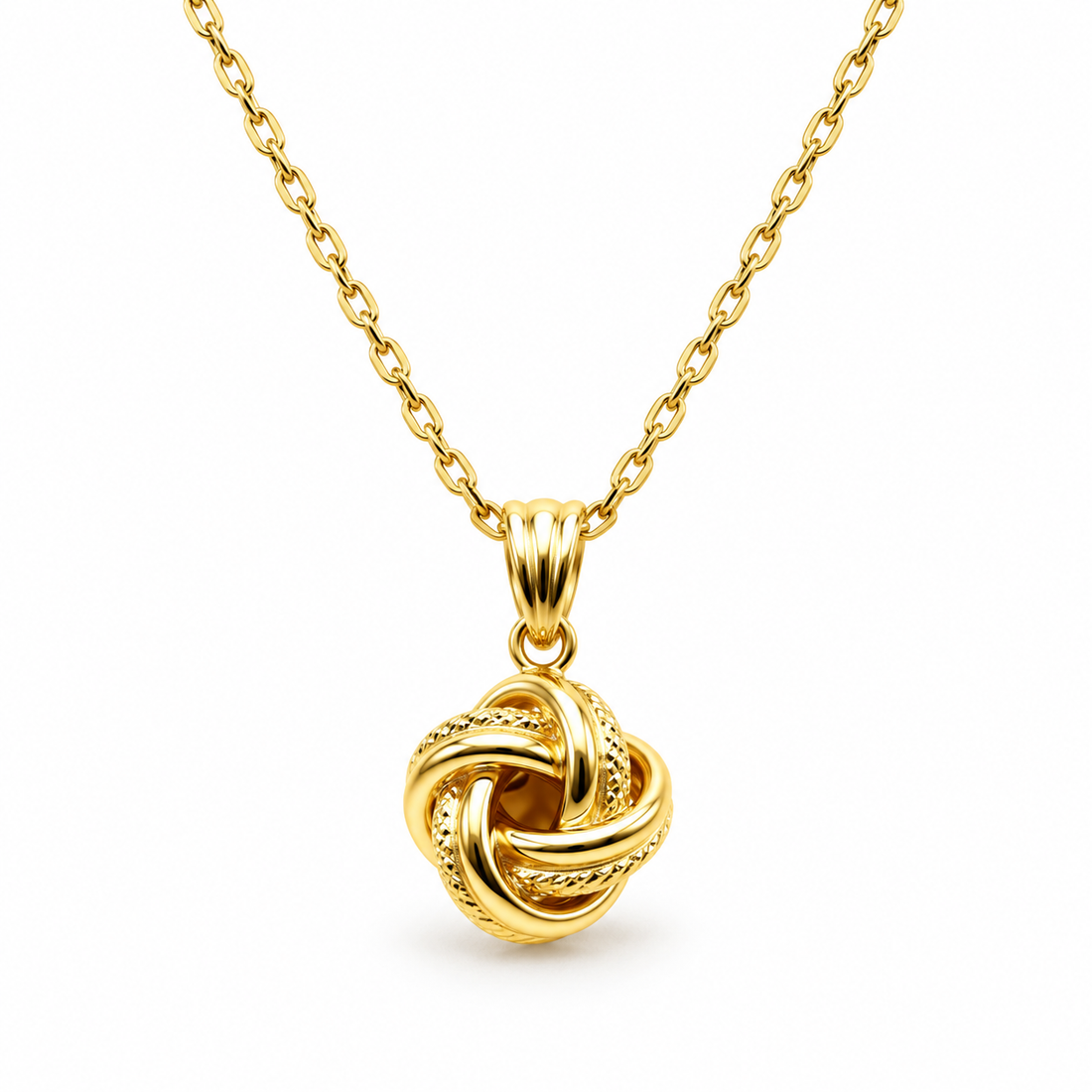 Interlocking Love Knot Yellow Gold Pendant Necklace