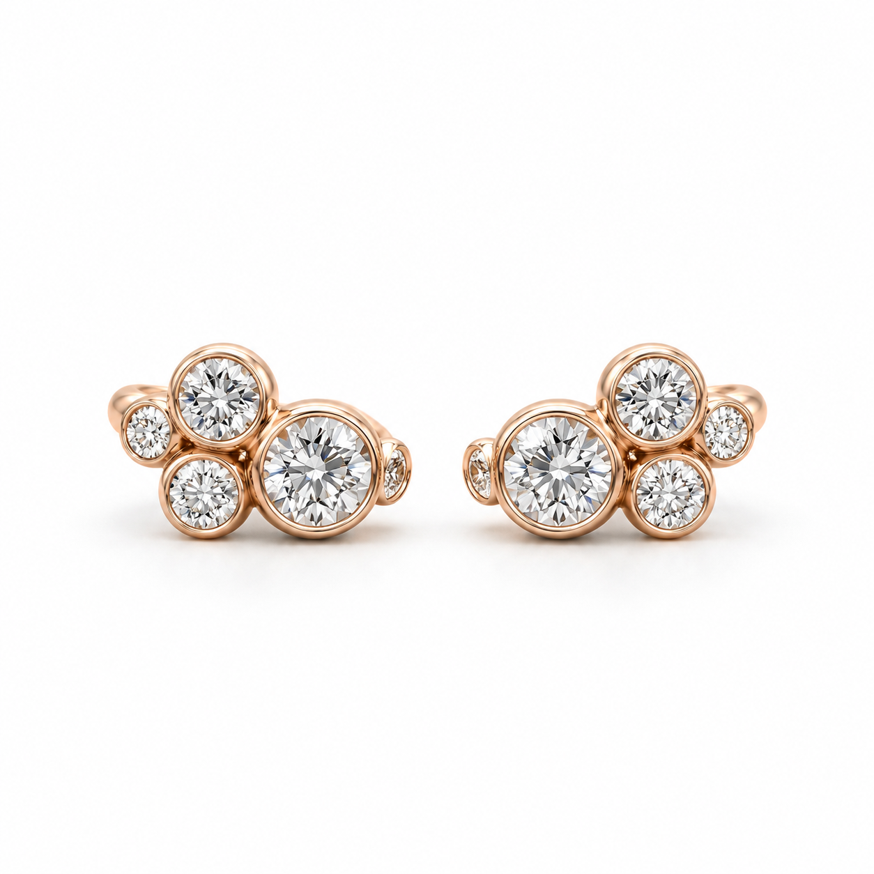 Round Bezel-Set Cluster Stud Earrings in Rose Gold Tone
