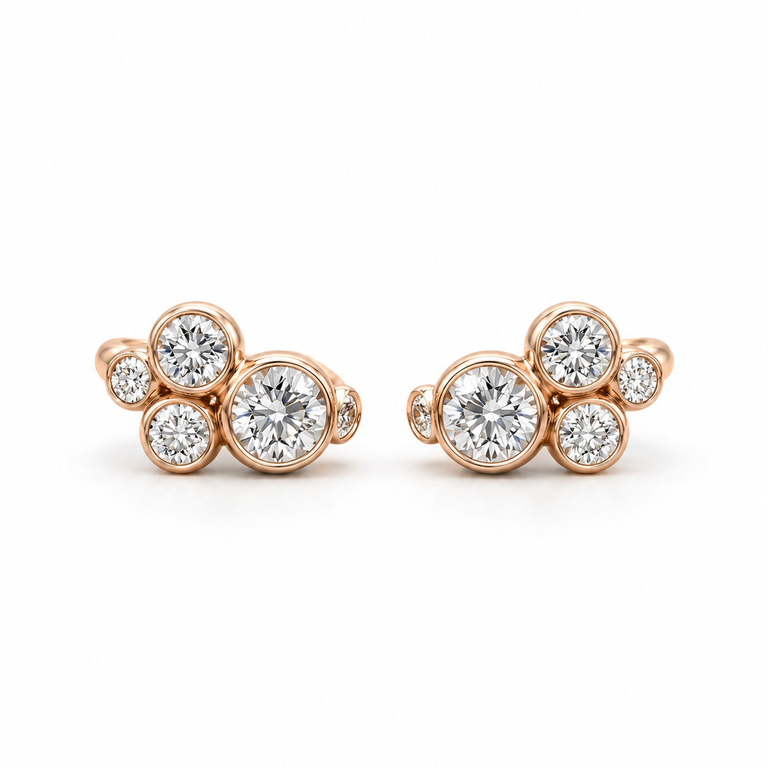 Round Bezel-Set Cluster Stud Earrings in Rose Gold Tone