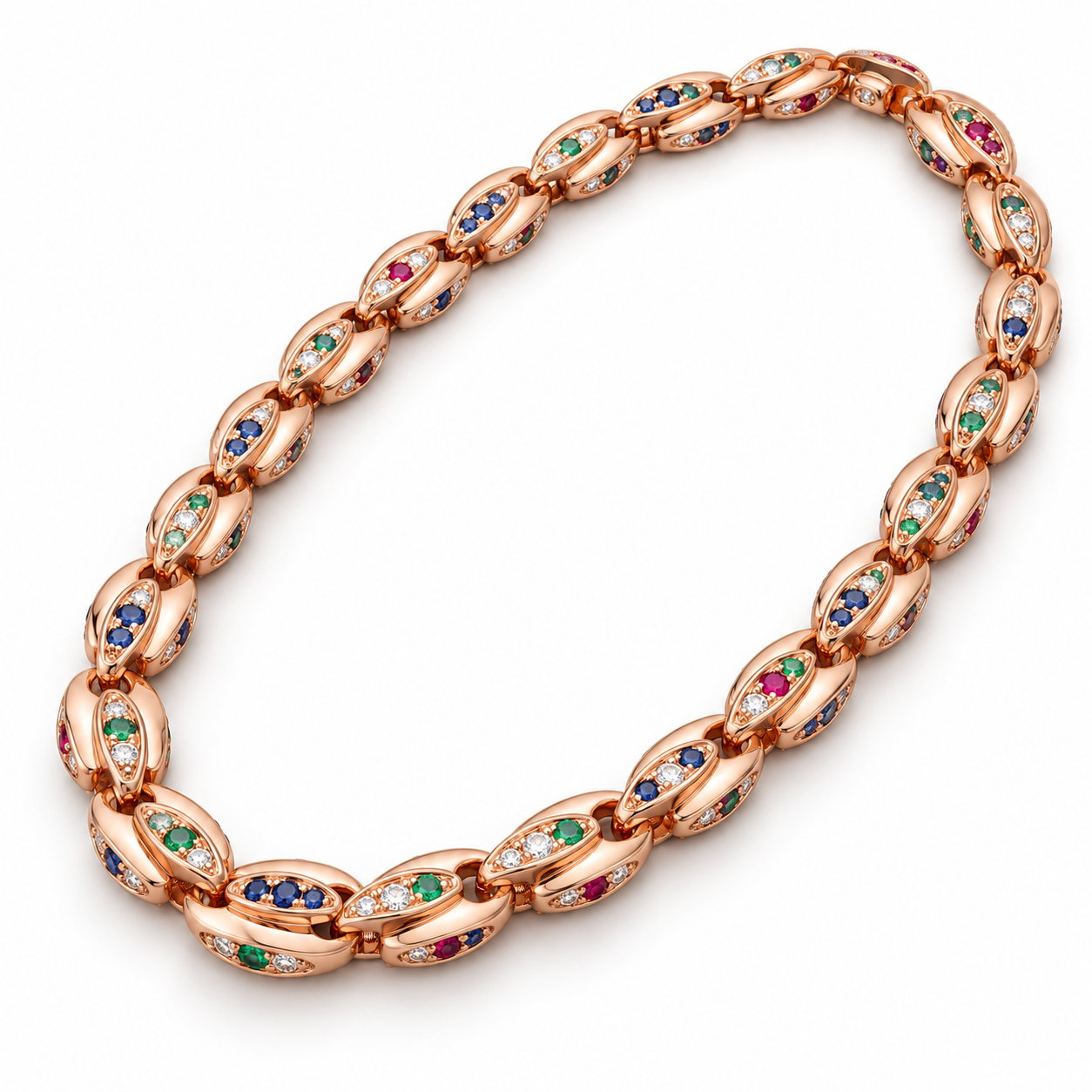 Men’s Multicolor Stone Sculpted Leaf Link Necklace