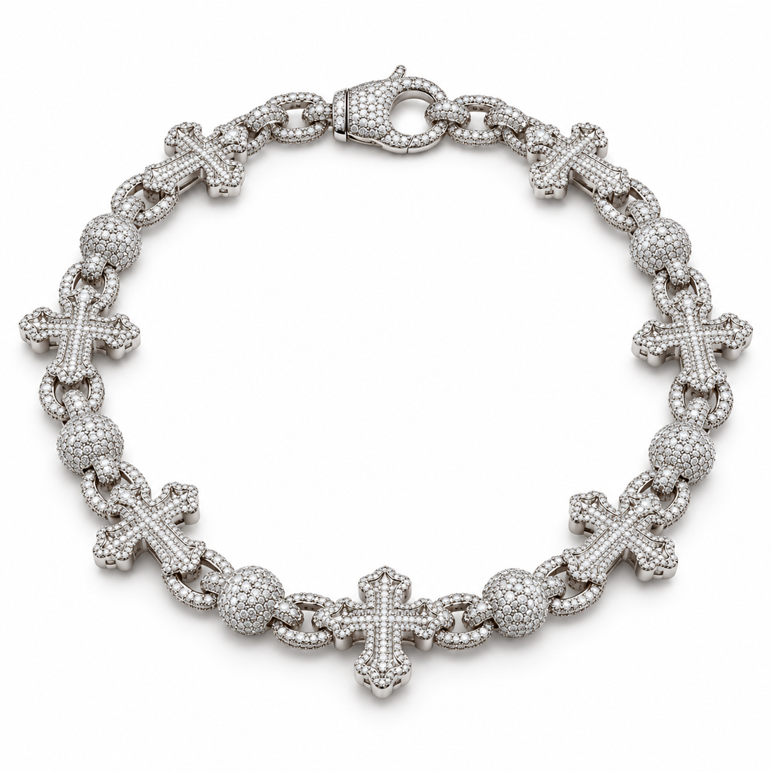 Custom Iced Out Cross & Bead Link Chain Necklace