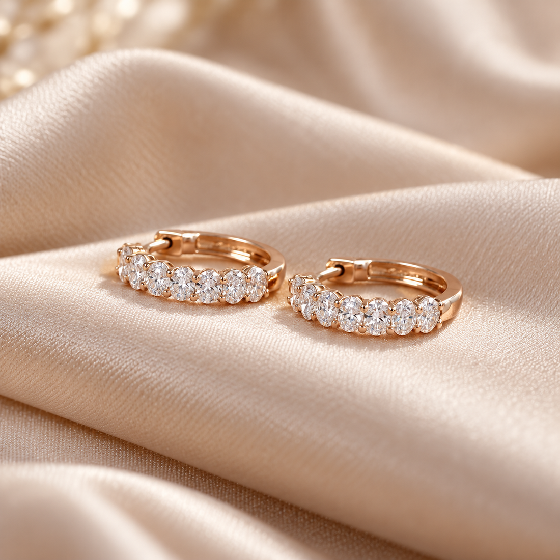 Round Stone Six-Stone Hoop Earrings in Rose Gold Tone