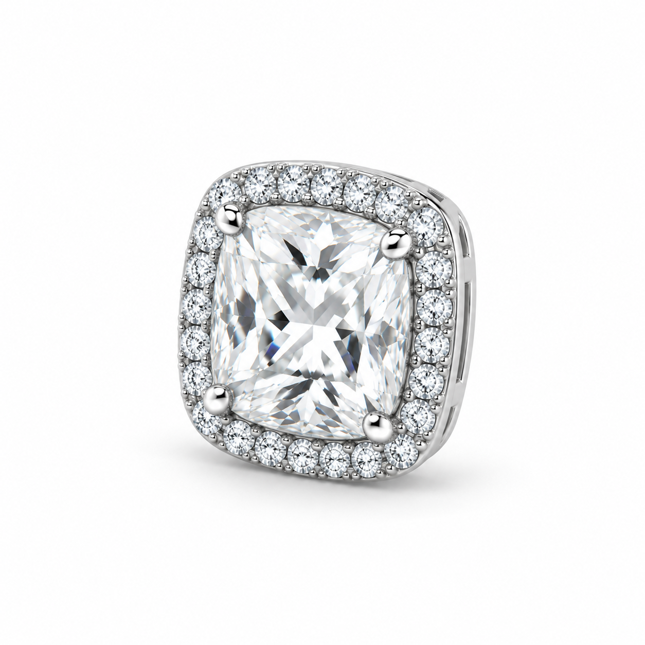 Men’s Cushion Cut Halo Silver-Tone Stud Earring