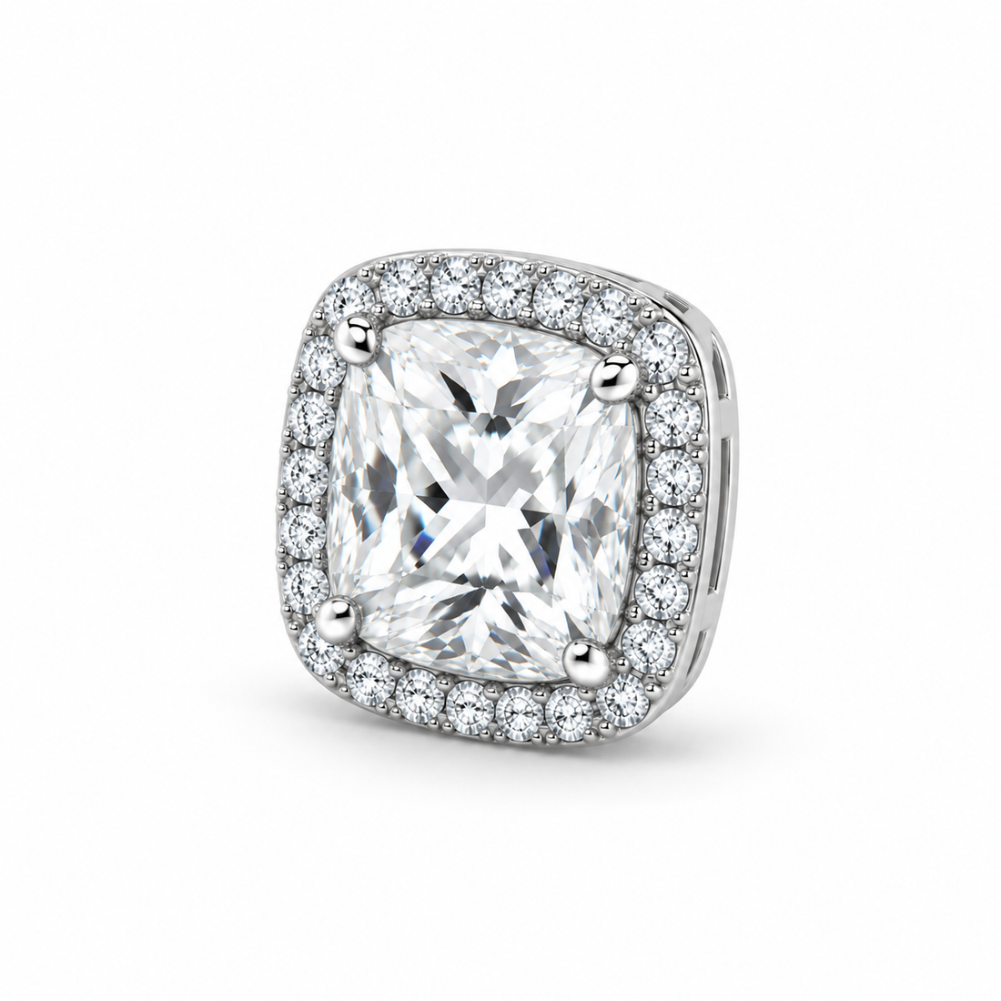 Men’s Cushion Cut Halo Silver-Tone Stud Earring