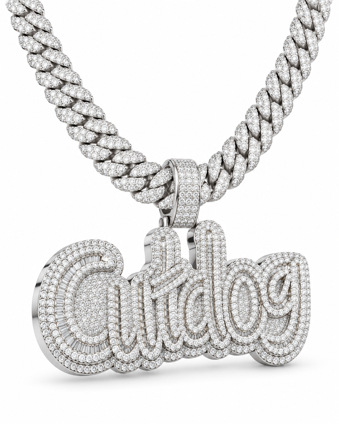 Custom Iced Out Script Name Pendant with Baguette Stones