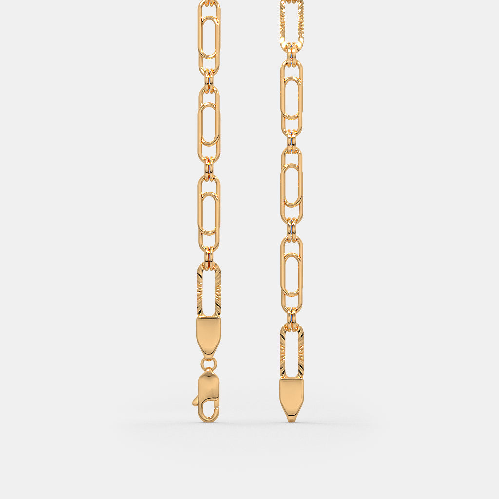 Textured Paperclip Link Gold Chain with Rhodium Accent
