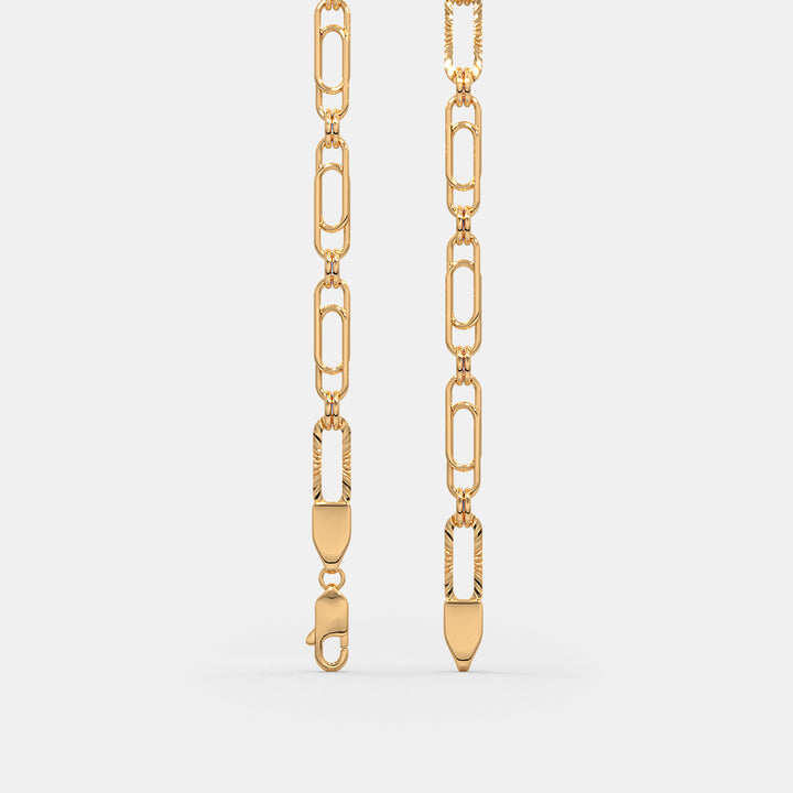 Textured Paperclip Link Gold Chain with Rhodium Accent
