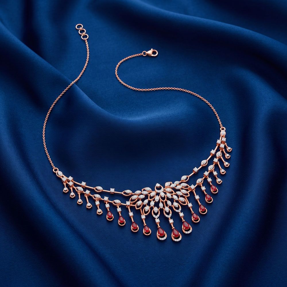 Cascading Ruby Floral Statement Necklace