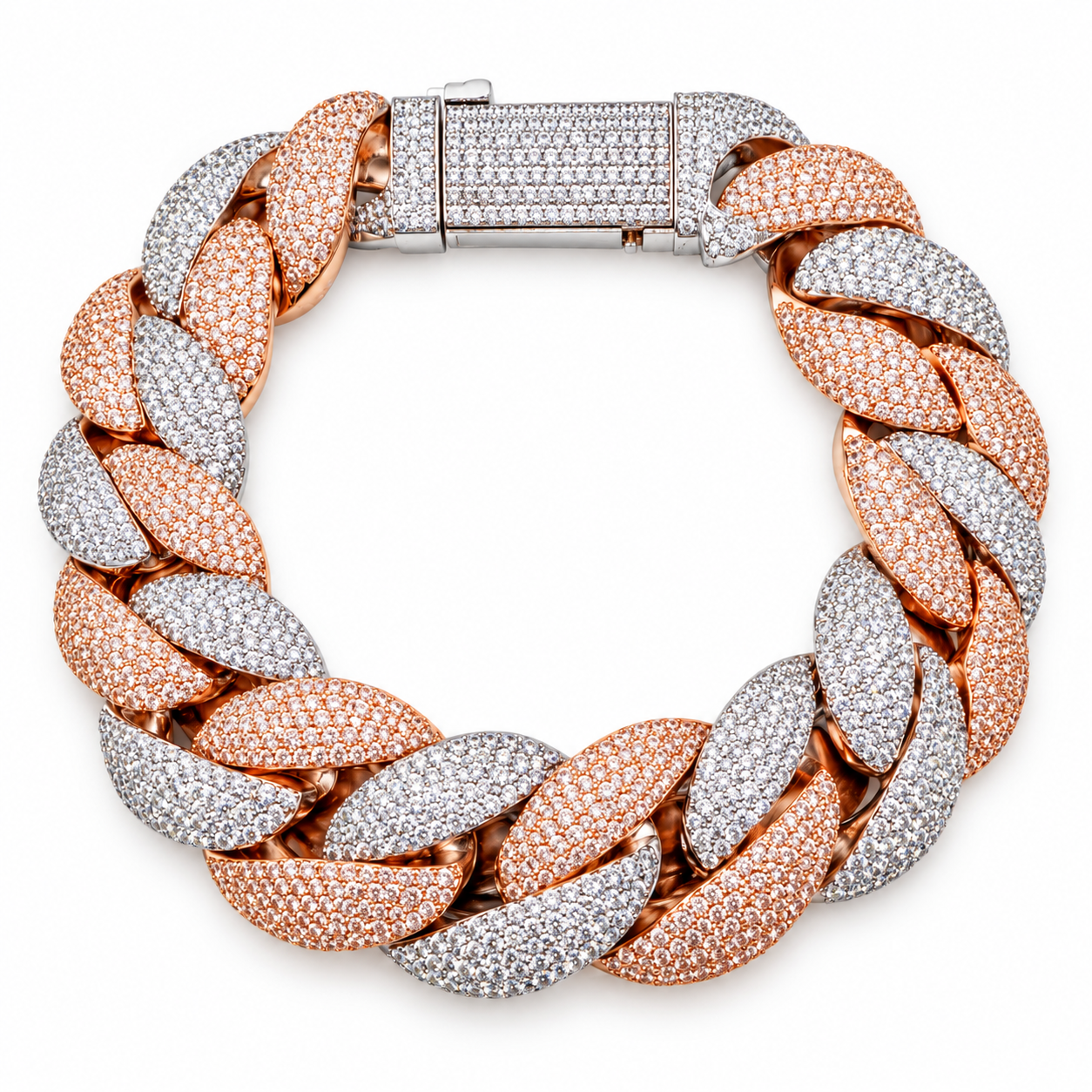 Two Tone Rose Gold & White Gold Iced Out Miami Cuban Link Bracelet | Hip Hop Jewelry