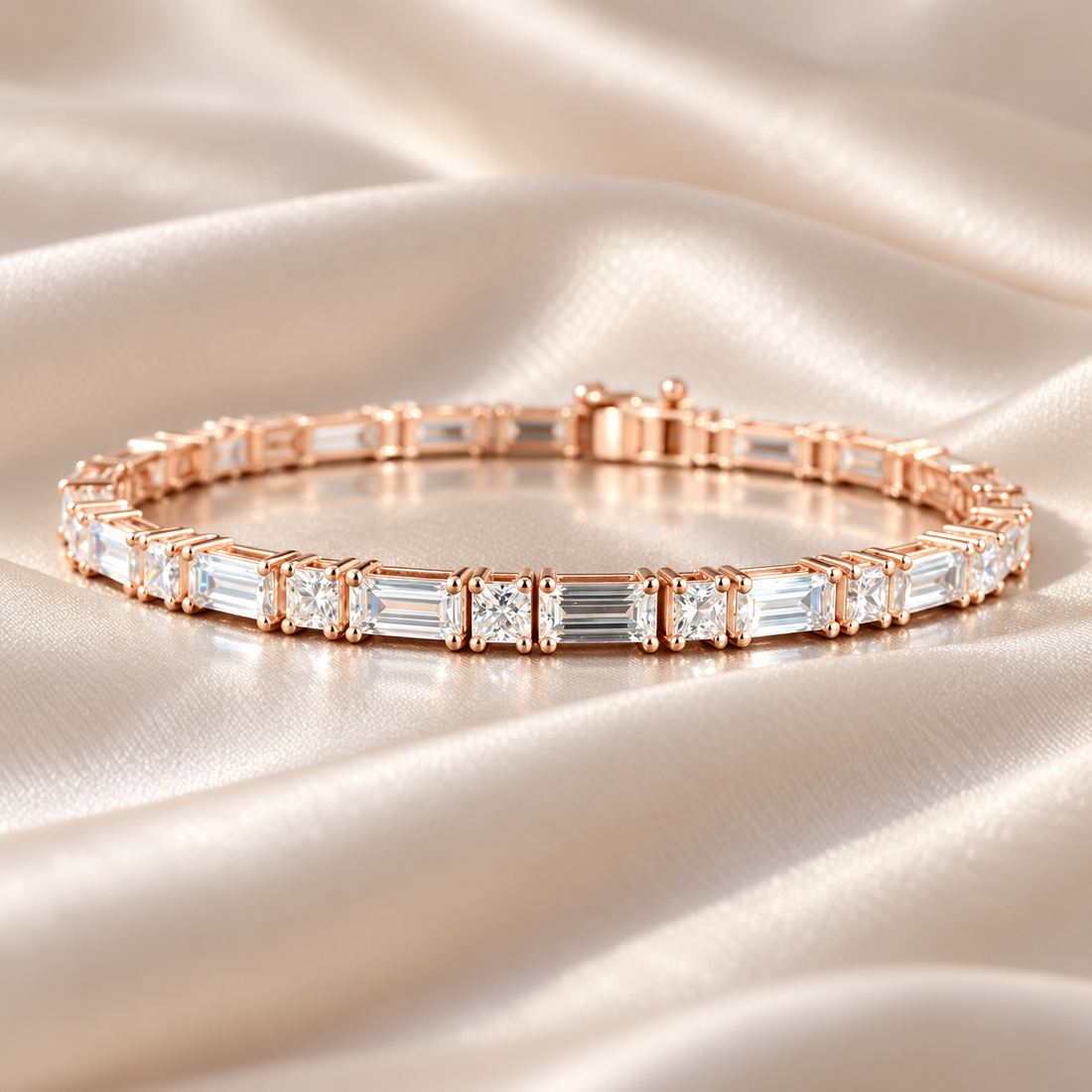 Alternating Emerald and Princess-Cut Rose Gold-Tone Tennis Bracelet