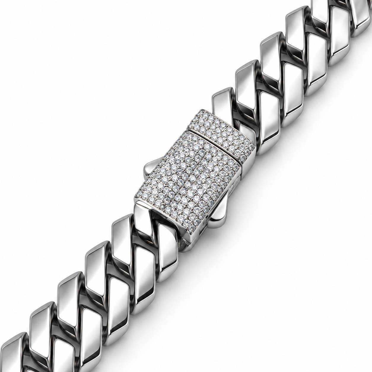 Silver-Tone Cuban Link Necklace with Pavé Clasp