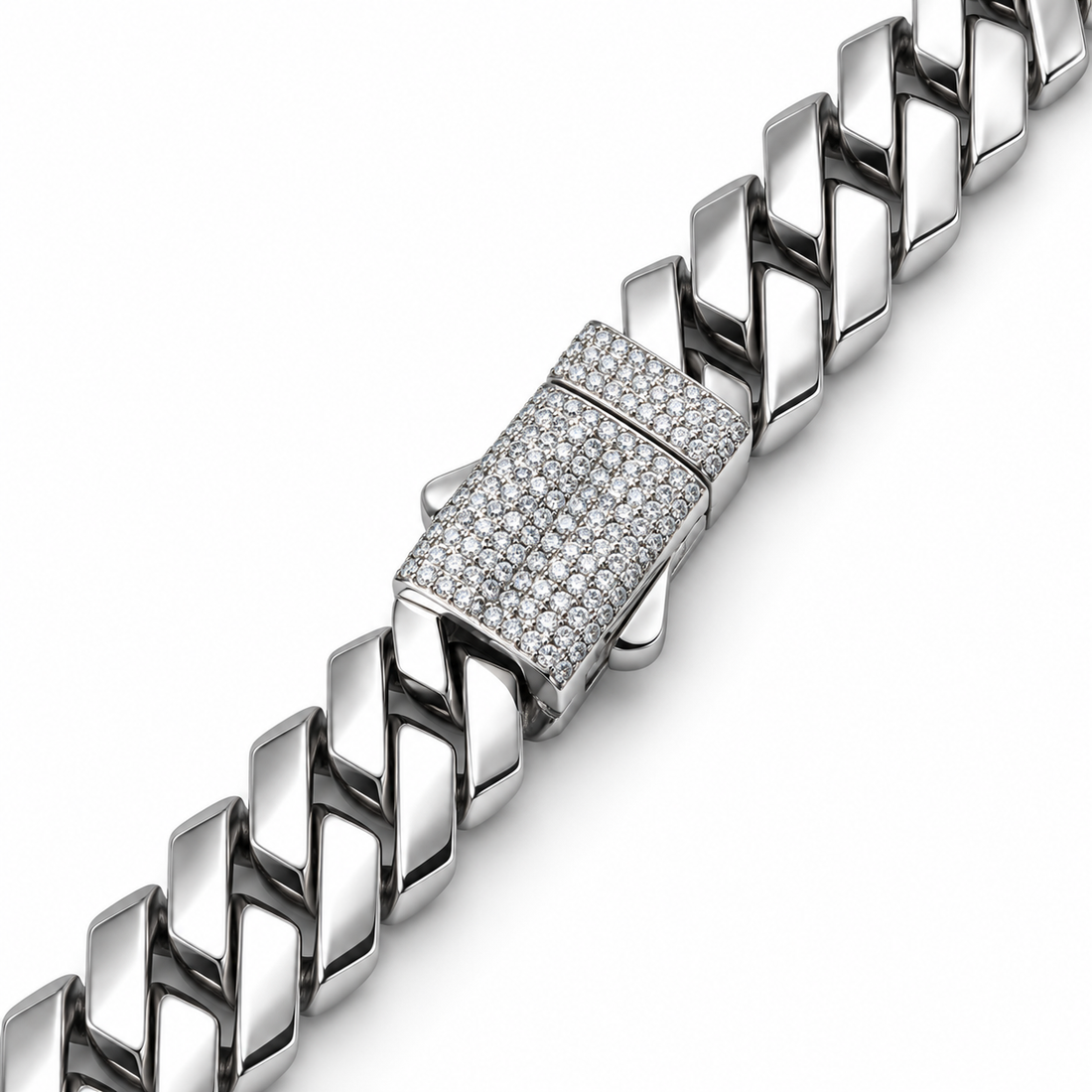 Silver-Tone Cuban Link Necklace with Pavé Clasp